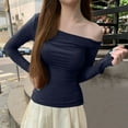 thumbnail image 2 of hotojiny Womens Going out Tops Trendy Spring Long Sleeve One-Off Shoulder Slim Shirts Casual Comfy Blouses, 2 of 4