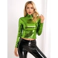 thumbnail image 4 of Raenseen Women's Metallic Long Sleeve Dance Tops Turtleneck Metallic Blouses Glitter Tank Tops Dance Green S, 4 of 9