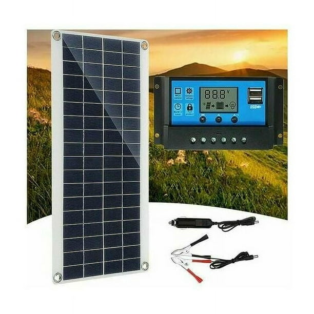 Panel solar de 300 W y 12 V, kit de panel solar, kit de cargador de batería con controlador de carga solar de 60 A para autocaravanas, yates, exteriores, jardines e iluminación