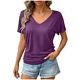 thumbnail image 2 of FRSASU Womens Summer T-Shirts Short Sleeve V Neck Dolman Tops with Side Shirring Loose Fit Shirts Spring Fashion Purple, 2 of 9