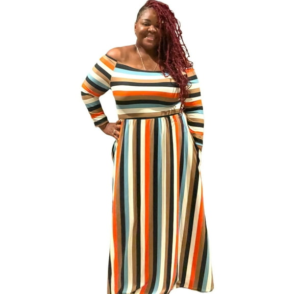 Women's Plus Size Off The Shoulder Striped Maxi Dress