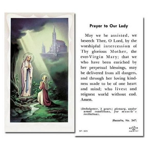 Our Lady of Lourdes Catholic Prayer Holy Card with Prayer on Back, Pack of 100