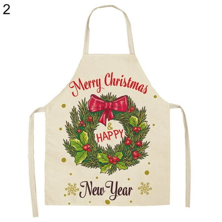 

IOAOAI Linen Christmas Design Santa Claus Home Kitchen Cooking Baking Party Prop Apron