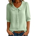 thumbnail image 5 of Kezqiaxn White Button Down Shirt Women Fashion Half Sleeve Collared Dressy Summer Tops Business Work Blouses, 5 of 9