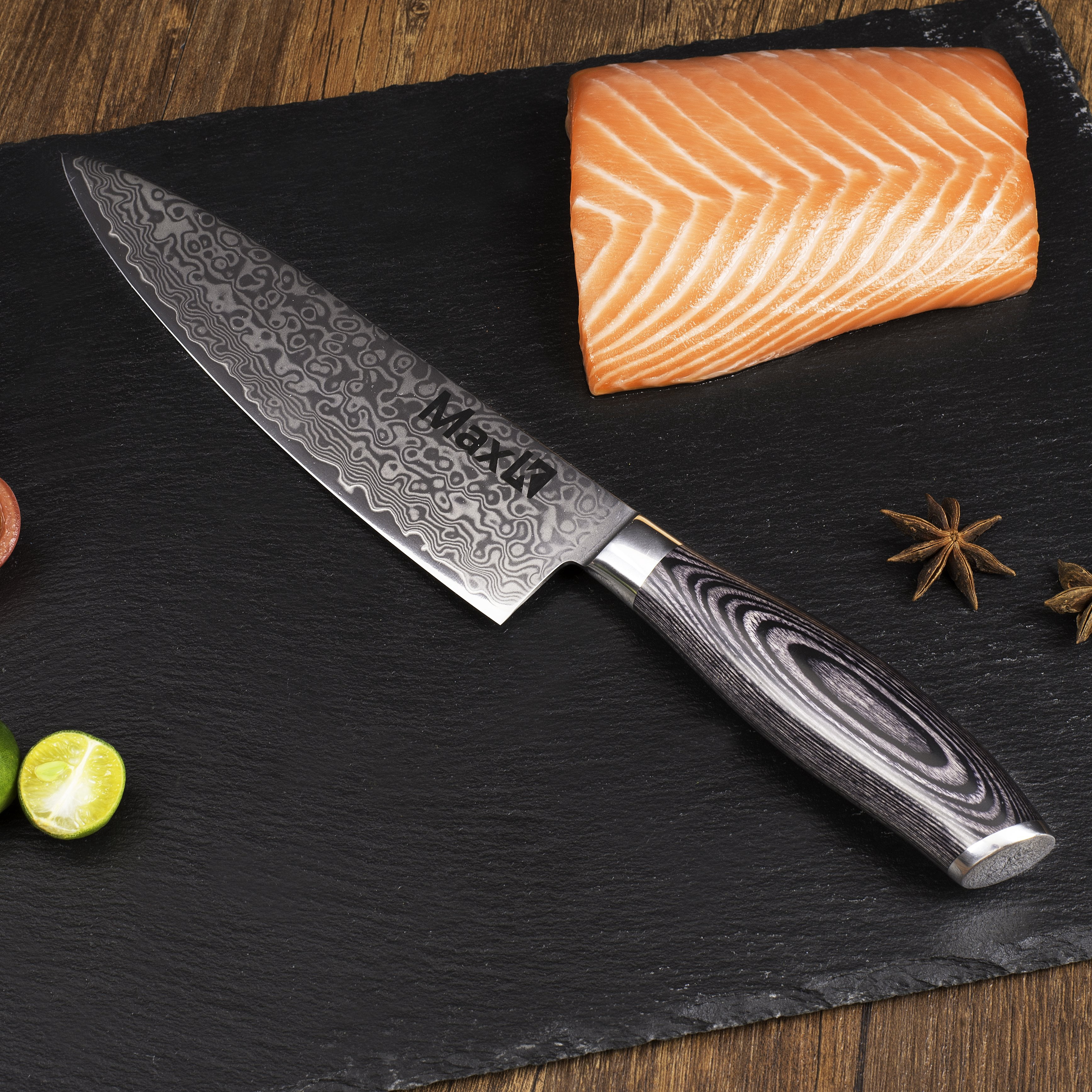 Max K 8-Inch Damascus Steel Chef’s Knife, Pakka Handle