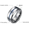 thumbnail image 3 of Newshe Jewellery Tungsten Rings for Men Mens Wedding Bands for Him Groove Ring Carbide Blue Line 8mm Engagement Promise Size 12, 3 of 6