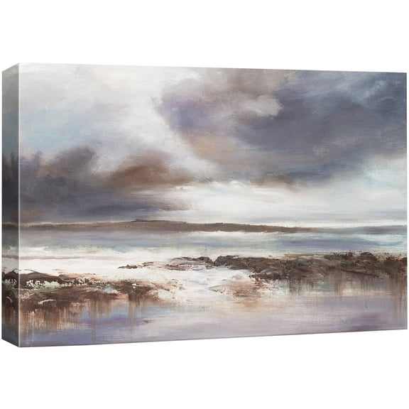 wall26 Canvas Print Wall Art Winter Seascape with Gray Clouds Nature Wilderness Watercolor Modern Art Rustic Scenic Dramatic Multicolor for Living Room, Bedroom, Office - 32"x48"
