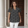 thumbnail image 2 of Agnes Orinda Women's Plus Size St. Patrick's Day Floral Tops Ruffle V Neck Double Short Sleeve Summer Casual Blouse 1X Black, 2 of 8
