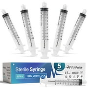 FifthPulse 10 ml Syringe without Needle - 5 Pack of Disposable Syringes - Medical, Scientific Lab, Home Use, and More - Sterile Luer Lock