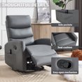 thumbnail image 6 of Manual Recliner for Living Room, Holaki Faux Leather Rocker Recliner with Massage and Heat, Adjustable 360° Swivel Rocker Recliner Chair for Adults, Single Recliner Chair for Bedroom Nursery, Gray, 6 of 7