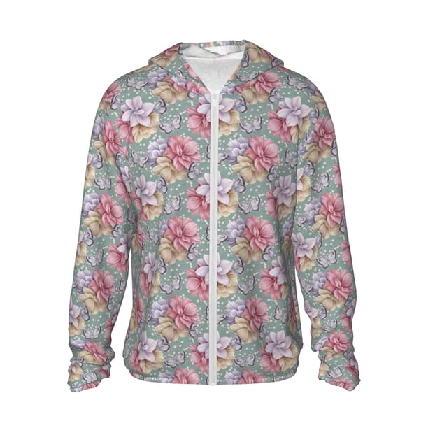 Fotbe Watercolor Butterflies Chaqueta con Protección Solar UPF 50+ para Hombre y Mujer, Camisa con Capucha y Bolsillos-X-Large