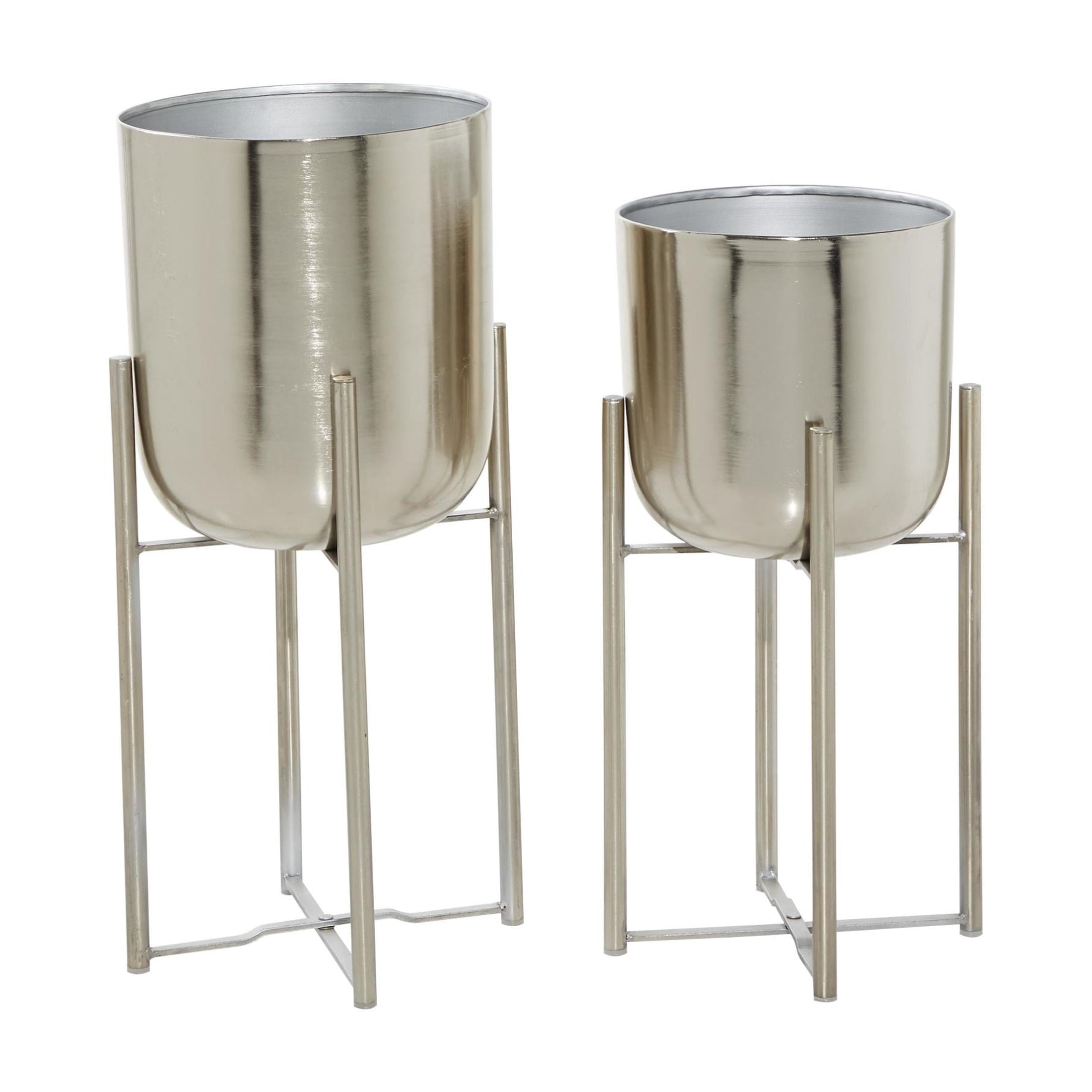 DecMode 19", 22"H Deep Recessed Dome Silver Metal Planter with Removable Stand (2 Count)
