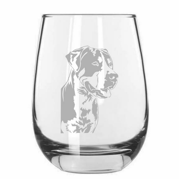 Greater Swiss Mountain Dog Dog Themed Etched 15.25oz Libbey Stemless Wine Glass