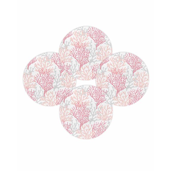 Round Placemats Set of 4 Pink Grey Ocean Coral Place Mats Washable Woven Placemat Summer Marine Life Circle Braided Table Mat for Kitchen Dining Table Party Home Decor 15 Inch