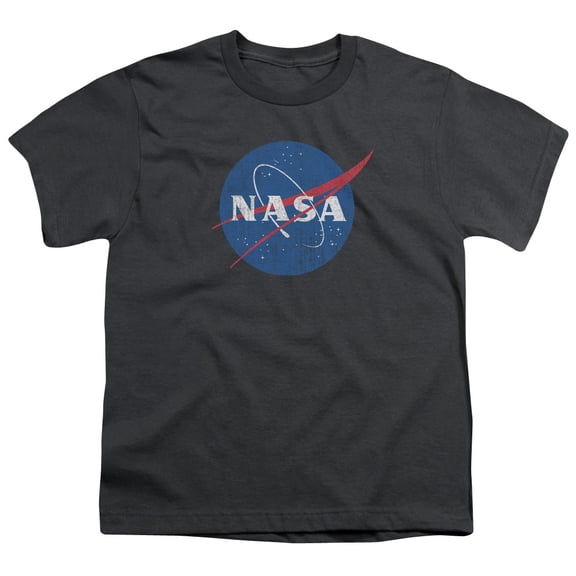 Trevco Sportswear NASA101-YT-4 Nasa Meatball Logo Distressed Youth Short Sleeve T-Shirt, Charcoal - Extra Large