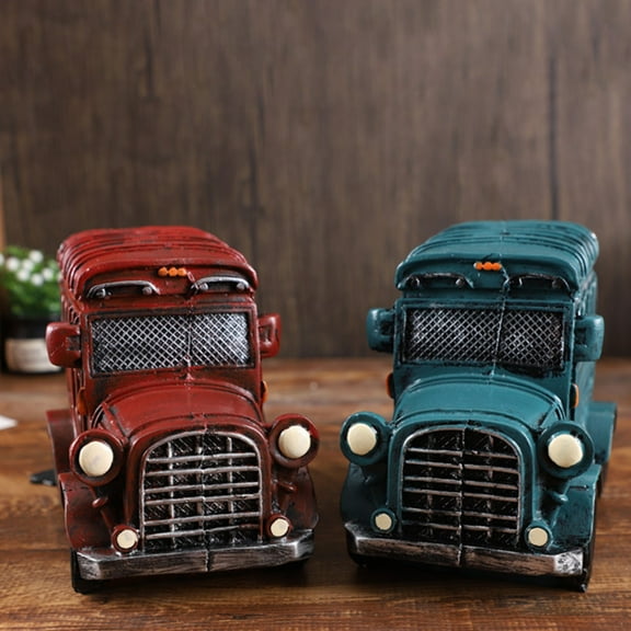 Vintage Car Coin Bank | Retro Resin Decorative Ornament | Desktop Money Box | Classic Blue Red Design | Durable Collectible Model | Home Office Display | 1 Piece | 19x13x10cm
