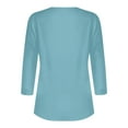 thumbnail image 6 of Htigea Women 3/4 Length Sleeve T Shirts Casual Notch V Neck Tunic Tee Solid Color Button Pullover Loose Fit Tshirt Light Blue,2XL, 6 of 6