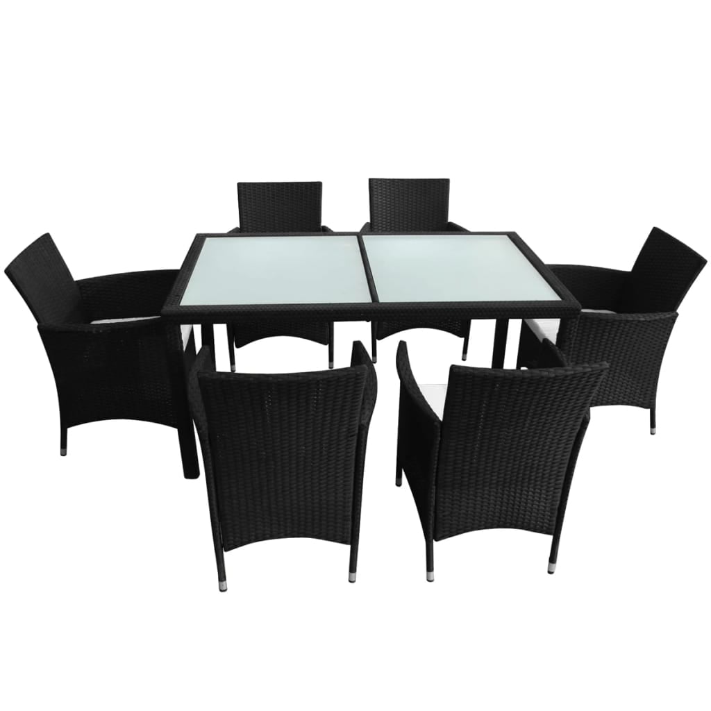 Kepooman Outdoor Patio Rattan Wicker Dining Set with Cushions & Glass Top Table, Set of 7, Black Kepooman Outdoor Patio Rattan Wicker Dining Set with Cushions & Glass Top Table, Set of 7, Black