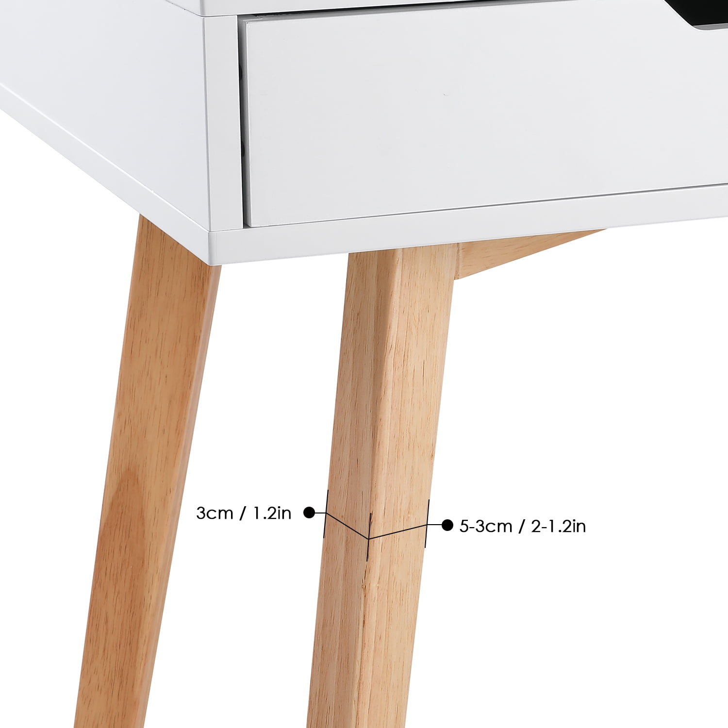 Homfa 2 Drawers White Desk, Writing Desk with Oak Legs for Home Study Office, 19.7''D x 39.4''W