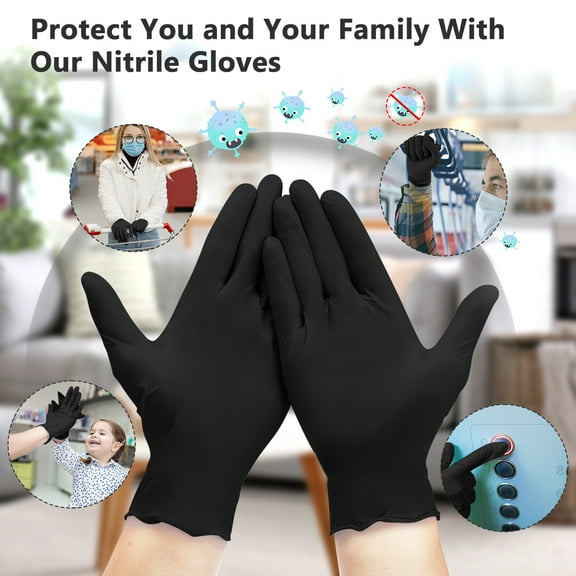 Nitrile Disposable Gloves , Powder Free Gloves Latex Free - Cleaning Gloves Use for Home, Food Safe, Dye Hair, Tattoo 100 Pack Black L Size