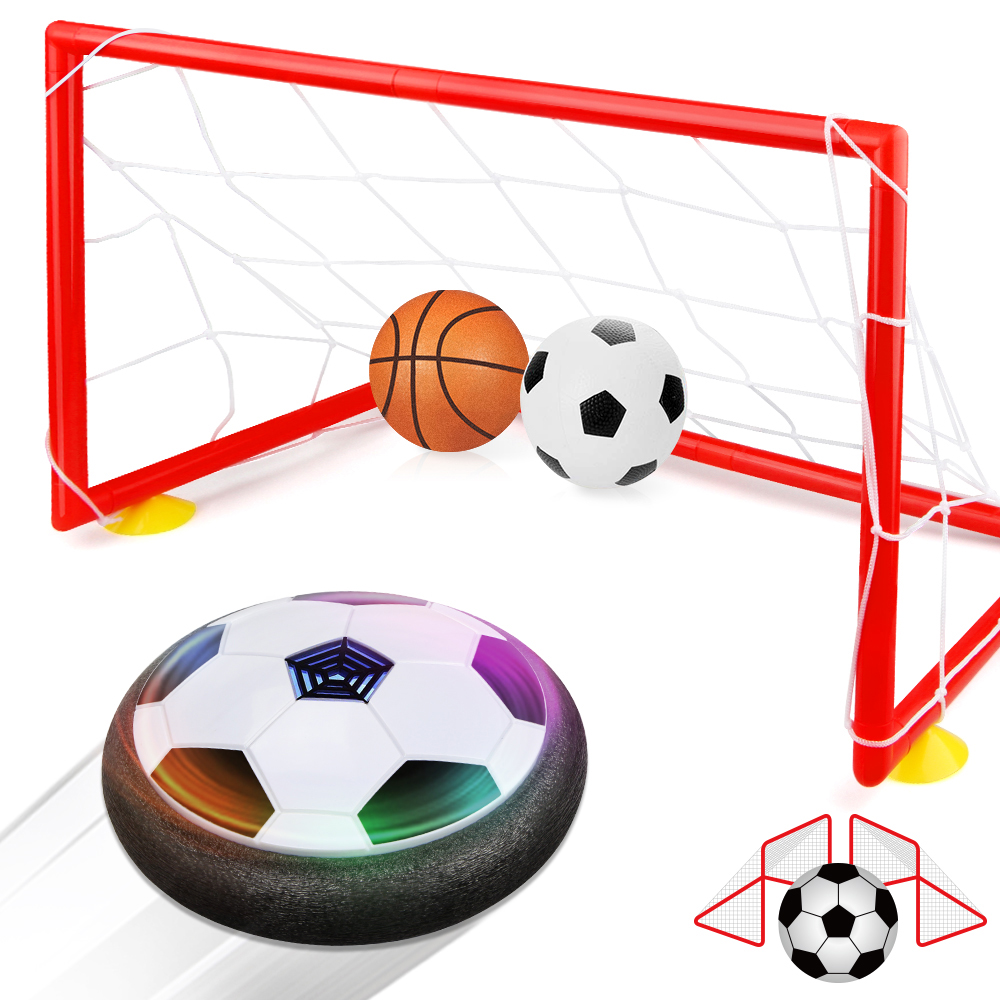Growsly Kids Toys Hover Soccer Ball Set With 2 Goals, Sports Gift Toys for 3-10 Years Old Boys&Girls Includes Inflatable Football and Basketball, Red