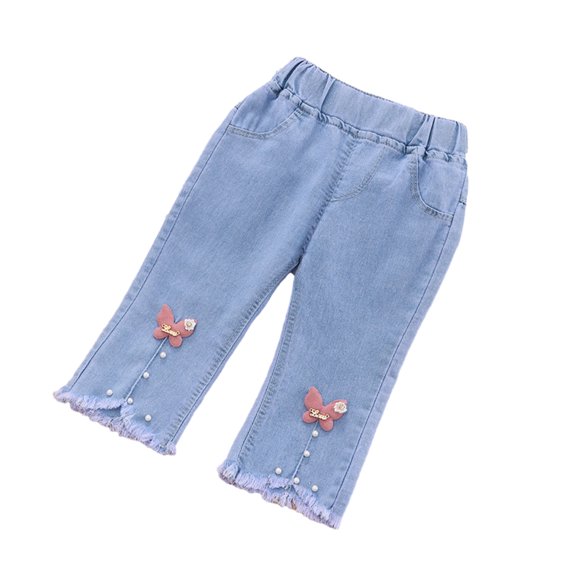 Kkkded Toddler Kids Little Girls Jeans Denim Pants Flare Pants Toddler Kids Summer Seven Points Pants Bell-Bottom Sport Casual Sport Trousers for 1-5Years