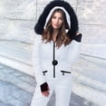 thumbnail image 3 of JFGHDG Snow Jumpsuit for Women One Piece Snowsuit Sports Waterproof Color Block Sports Outerwear Windproof Faux Fur Collar Warm Waterproof Sports Slim Winter Suits for Women A1_white M, 3 of 9