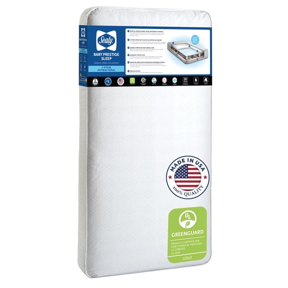 Sealy Baby Prestige Sleep 2-Stage Crib Mattress and Toddler Mattress, Antibacterial Waterproof