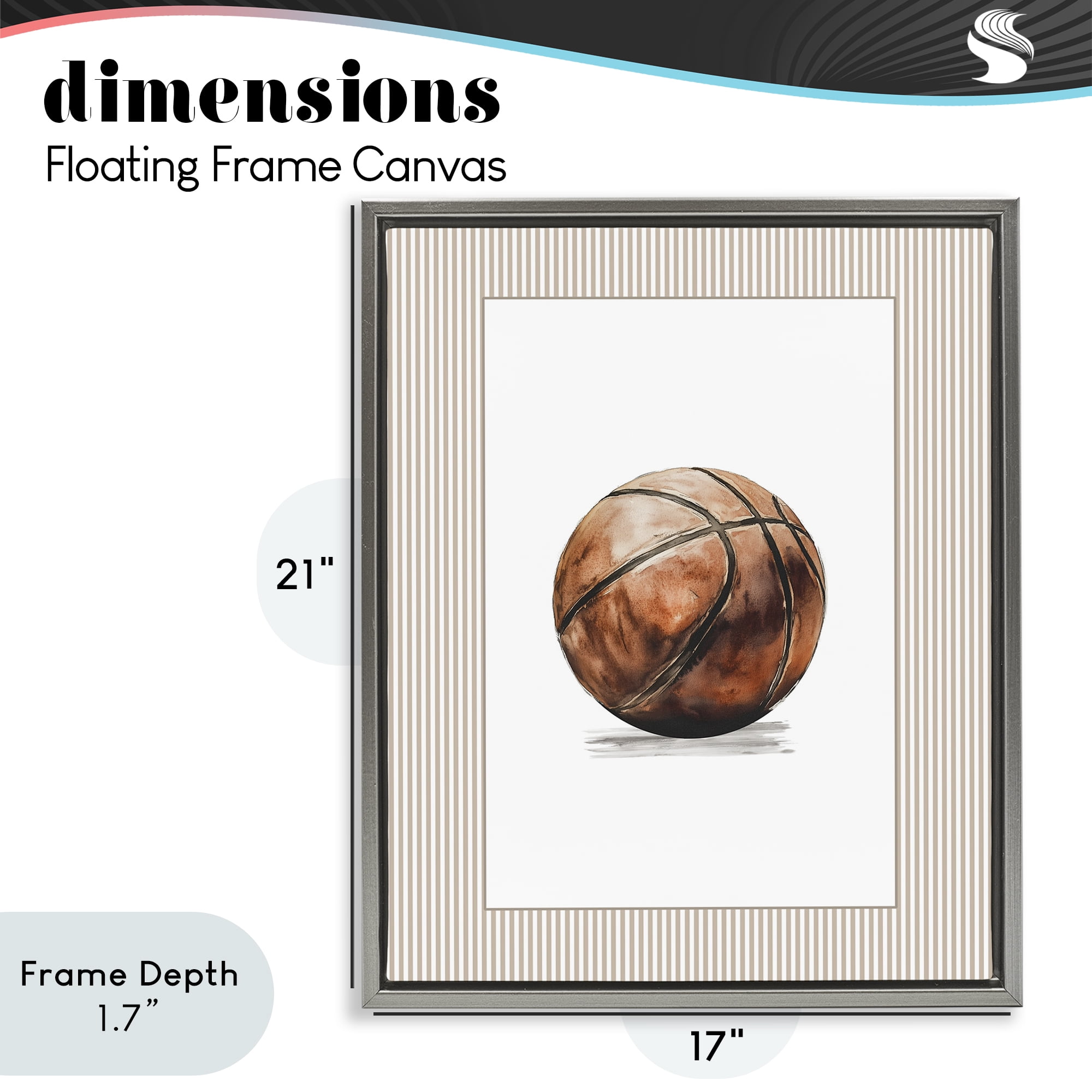 Stupell Industries Vintage Sports Basketball Gray Framed Floater Canvas Wall Art, design by Christine Simpson Art