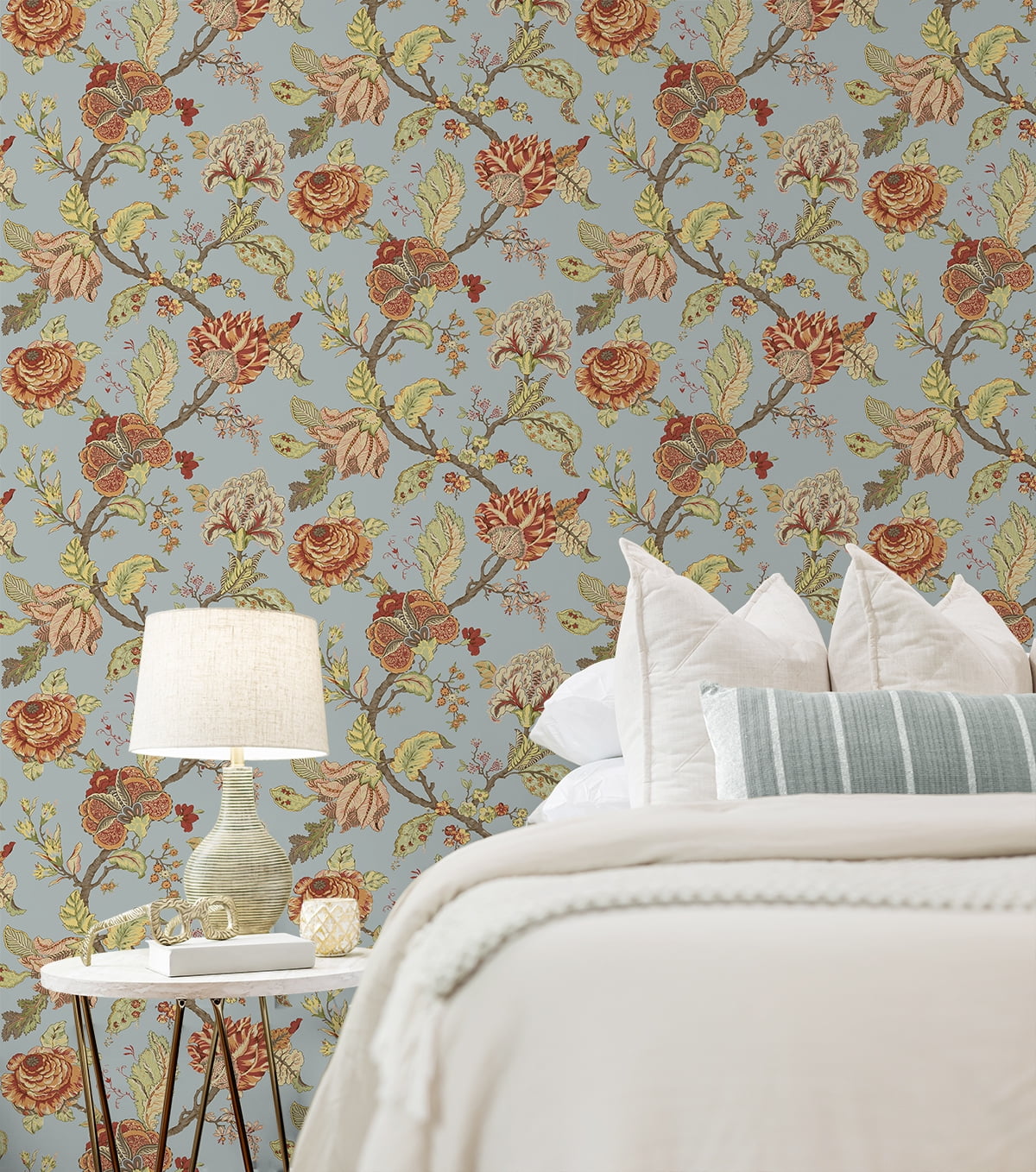 NextWall  Kianna Jacobean Peel and Stick Wallpaper 20.5 in. W x 18 ft. L - Blue Dusk