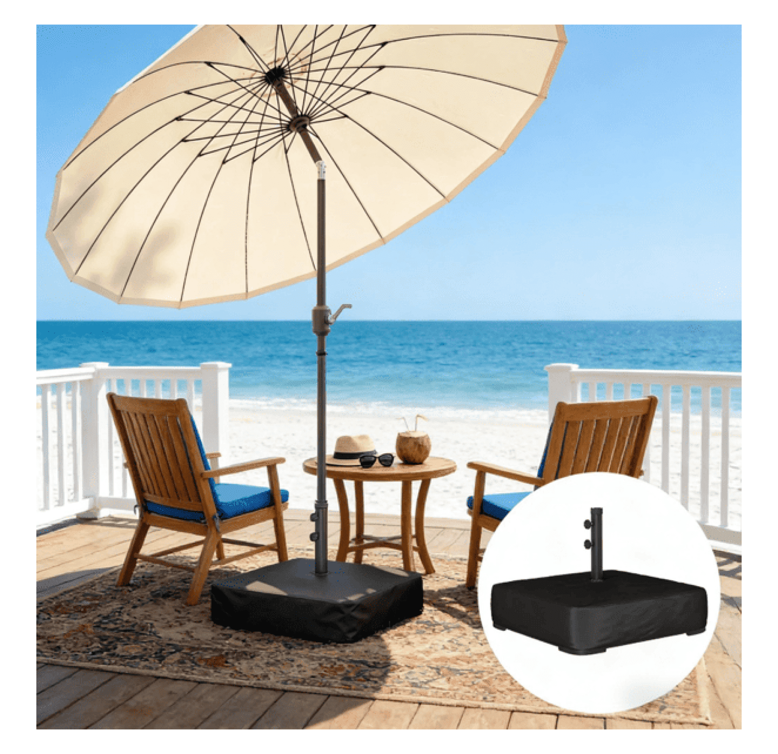 Umbrella Base Outdoor, 30.7 Inch Heavy Duty Steel Patio Umbrella Stand, Black Powder Coated Metal Frame, Fits 1.89" Pole, Sand or Water Filled for Stability