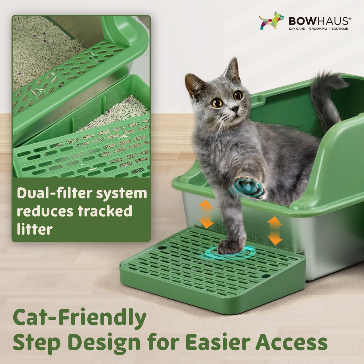 CAPHAUS XL Enclosed Stainless Steel Cat Litter Box with Lid, Extra Large High Sided Metal Cat Litter Pan w/ Scoop, Odor Control Design, Easy Clean & Anti-Leakage, High Sided Steel Litter Box, Green