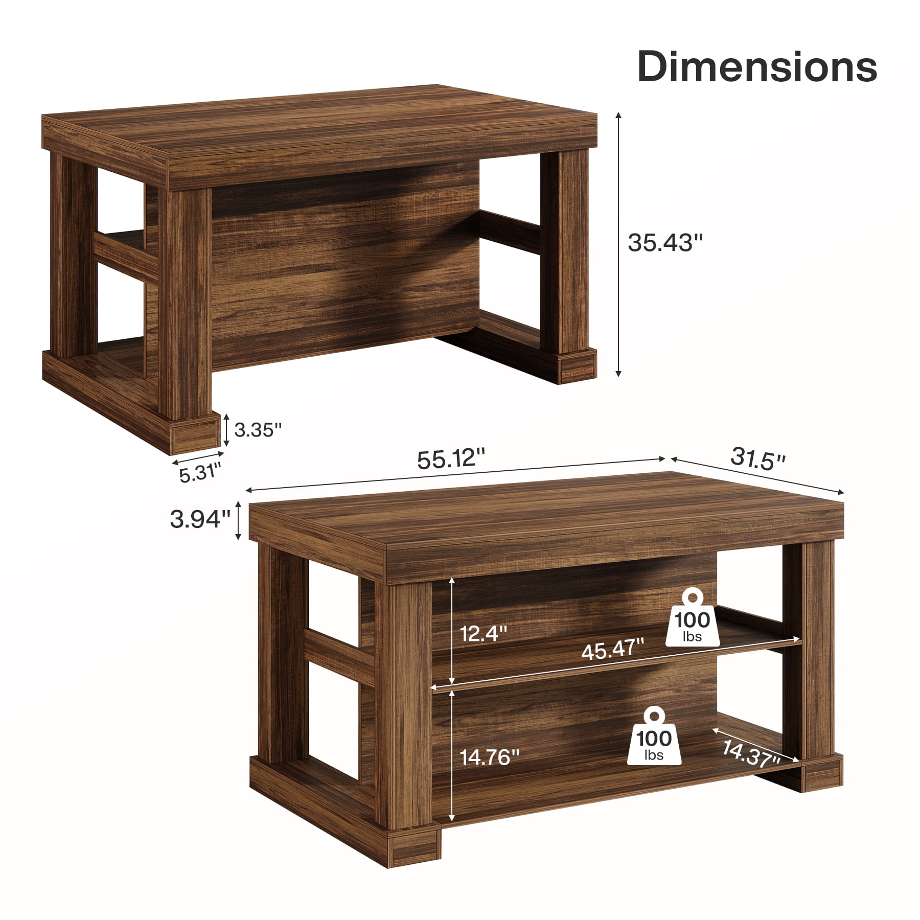 55-Inch Home Bar Unit, 3-Tier Bar Table with Ample Storage, Rustic Brown