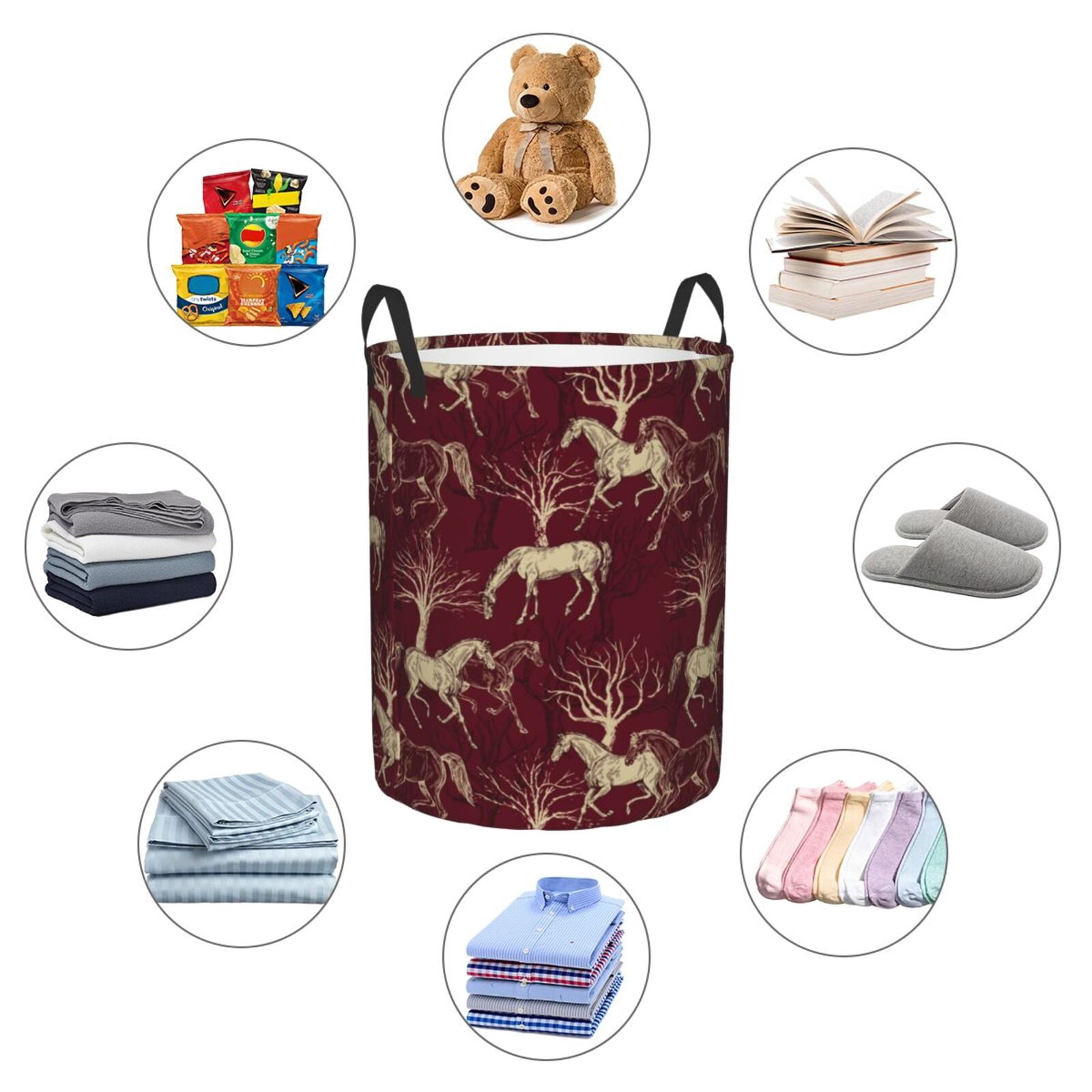 Large Laundry Basket with Handles - Vintage Cute Horse Dead Tree Kids Baby Dirty Clothes Laundry Hamper for Bedroom Aesthetic