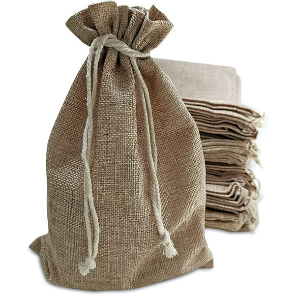 50 Burlap Bags with Drawstring, 7x10 Inch Rustic Gift Bag Bulk Pack for Mugs, Mason Jars, Christmas, Advent, Holiday Gift Bags, Wedding and Birthday Party Favor Bags, Grocery, Gift Wrap and Treat
