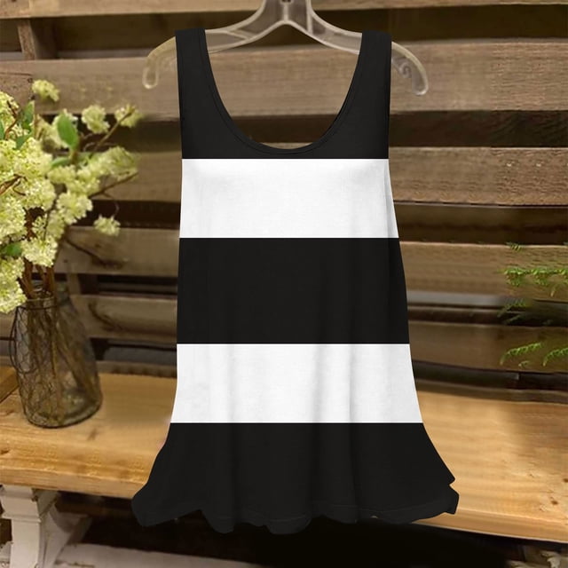 Clearance Staron Womens Tank Tops Casual Soft Flowy Blouses Loose Fit Spring Summer Basic Trendy Round Neck Shirts Sleeveless Striped Tank Tops