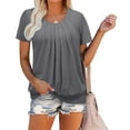 thumbnail image 5 of USSUMA T-Shirts for Women Trendy Women's Elegant Pleated Round Neck Blouse Top Shirt Short Sleeve Summer Tops Dressy Casual Sexy Tshirts, 5 of 8