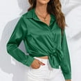thumbnail image 4 of Ltctricy Women's Satin Blouses Long Sleeve Collared Tie Front Button down Shirts Dressy Casual Work Tops, 4 of 7