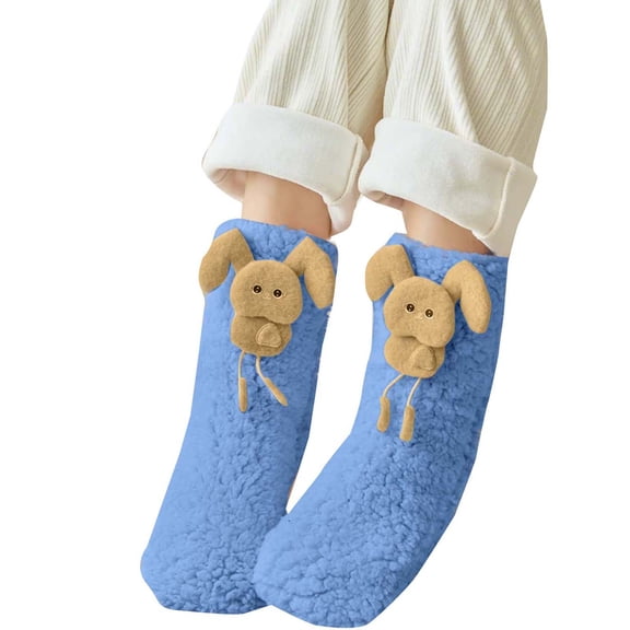 WRKEKC Women's Warm Boot Socks Sherpa Lined Cartoon Bunny Decor Non Slip Home Floor Socks Multiple Colors for Winter Cozy Wear