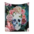 thumbnail image 1 of Sugar Skull Soft Flannel Fleece Throw Blanket, Watercolor Style Gothic Skull Image with Tender Peonies as Festival Wreath, Cozy Plush for Indoor and Outdoor Use, 70" x 90", Multicolor, by Ambesonne, 1 of 6