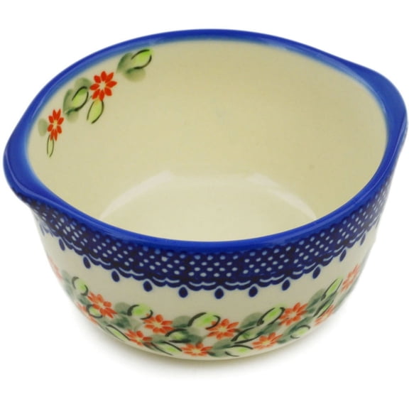 Polish Pottery 14 oz Bouillon Cup (Elegant Garland Theme) Hand Painted in Boleslawiec, Poland   Certificate of Authenticity