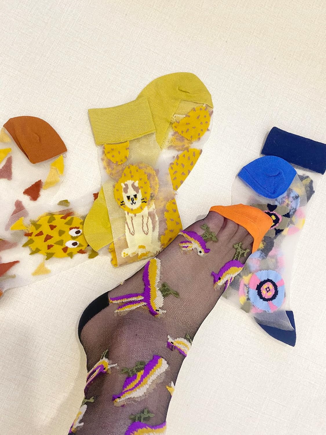 CHUNTIAN Sheer Socks,Vintage Transparent Flower Ankle High Socks,Thin Mesh Glass Silk Socks,No Slip Socks for Women