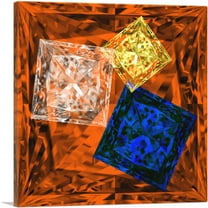 ARTCANVAS Orange Blue Yellow White Princess Cut Diamond Jewel Canvas Art Print - Size: 18" x 18" (0.75" Deep)