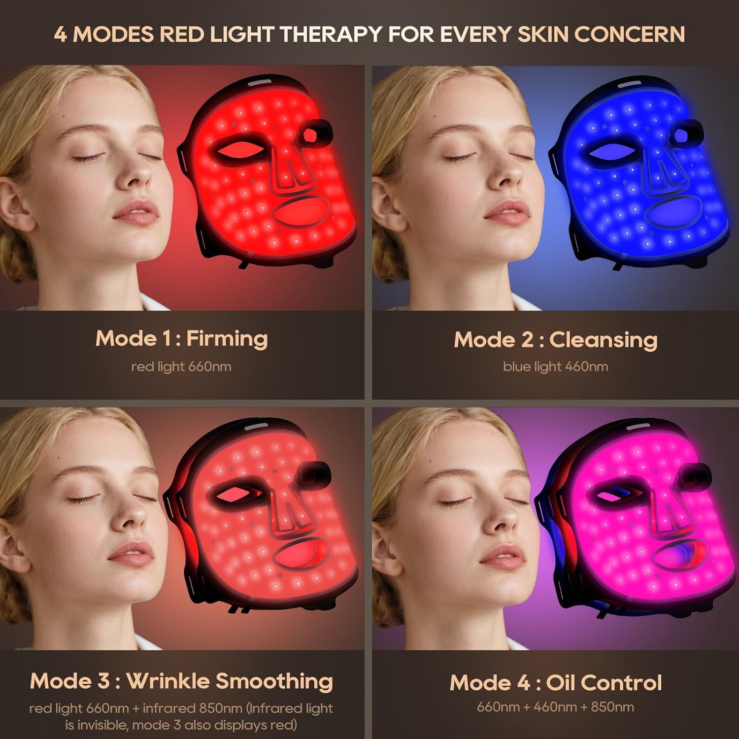 Morfone Red Light Therapy for Face, 4 Modes Led Face Mask Light Therapy with Remote, Portable Light Therapy Mask for Skin Care at Home, Travel