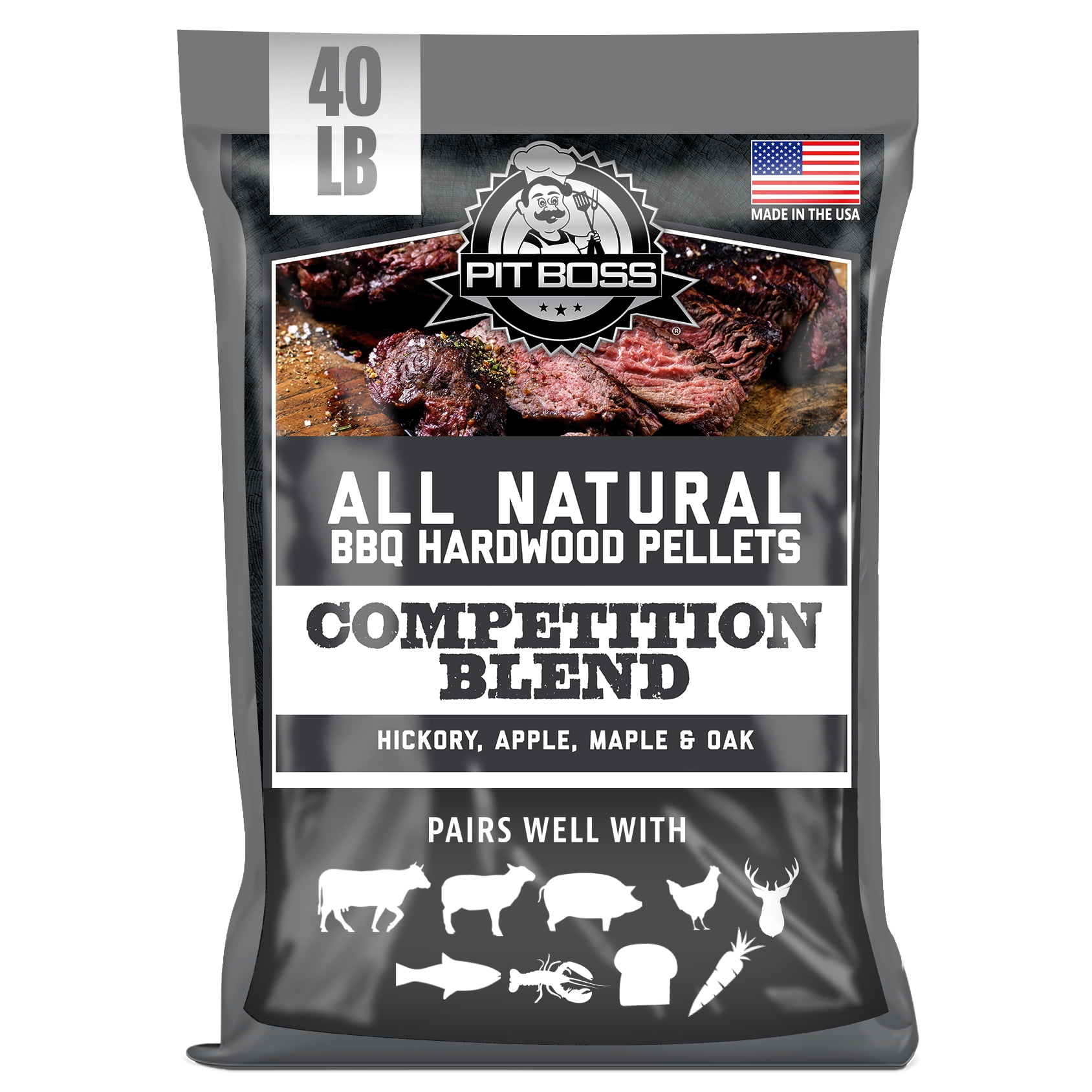 Pit Boss 100% All-Natural Hardwood Competition Blend BBQ Grilling Pellets, 40 Pound Bag
