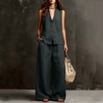 thumbnail image 5 of Bosfbaoi Two Piece Sets for Women Linen Blend Fashion Outfit Set V-Neck Sleeveless Button Tops Comfort Waist Wide Leg Pants Matching Sets Women Clothing, 5 of 6