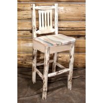 Montana Collection Barstool w/ Back, Clear Lacquer Finish, Ergonomic Wooden Seat