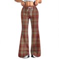 thumbnail image 2 of Women's Fashion Loose Drawstring Waist Plaid Printed Casual Sports Flared Pants, Elastic Joggers Sweatpants, Stylish Yoga Pants for Women,Vermilion,M, 2 of 8