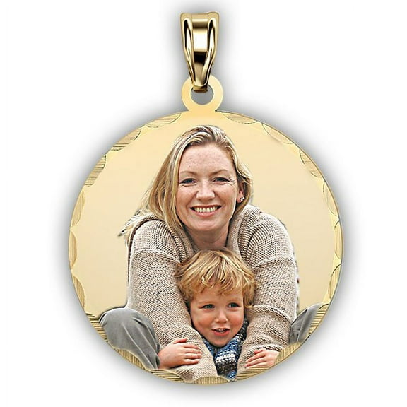 Medium Round with Diamond Cut Edge Picture Pendant - 1 Inch X 1 Inch - Solid 14K Yellow Gold