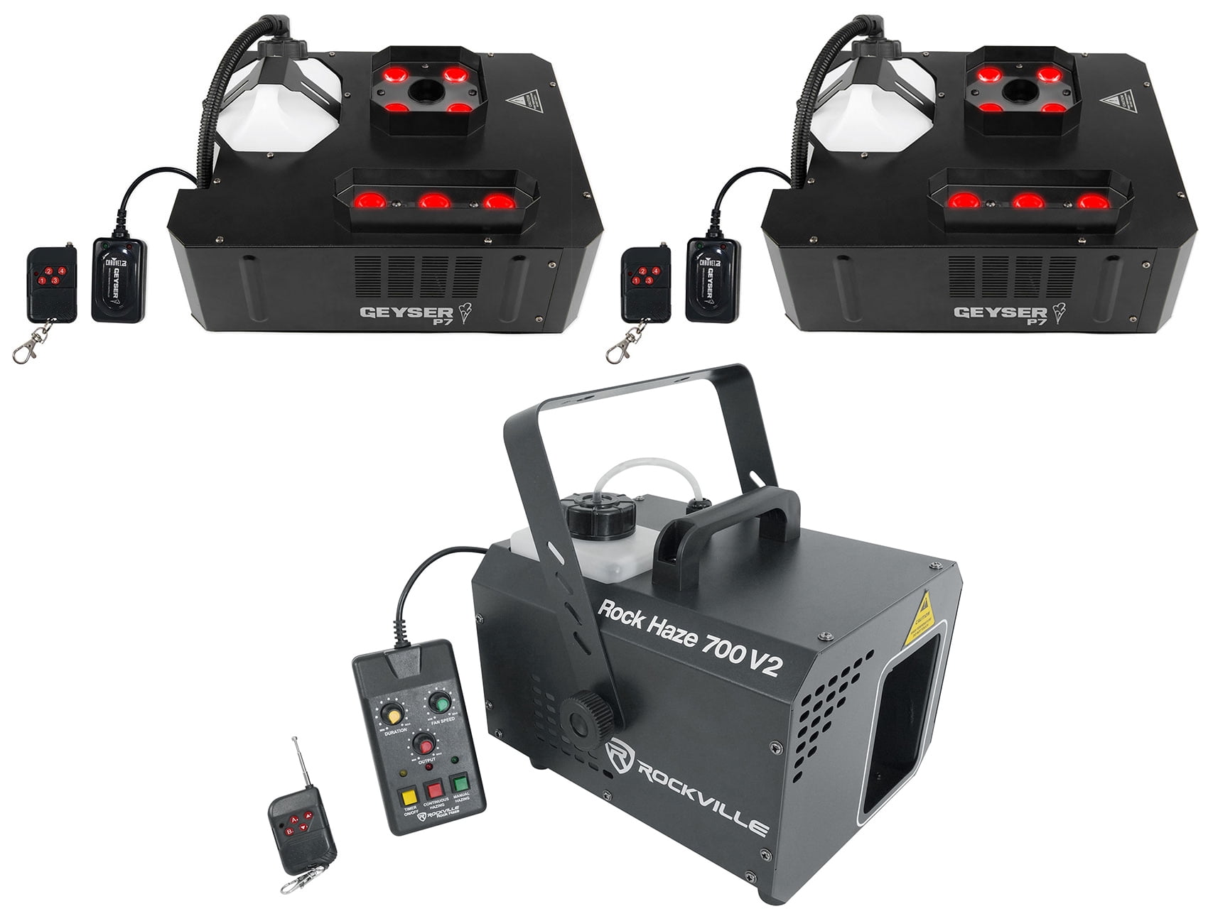 (2) Chauvet DJ GEYSER P7 DMX Fog Machines Foggers RGBA+UV LED Effects